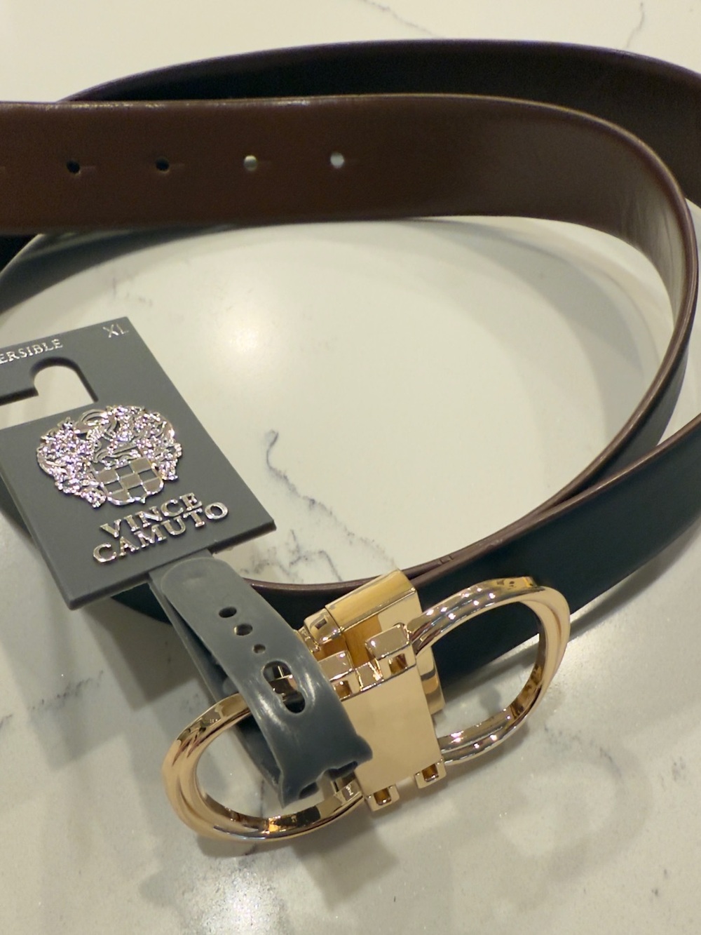 Vince Camuto Reversible Black and Brown Belt with Gold Buckle